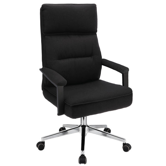 Bureaustoel – Kantoorstoel – Draaistoel – Office Chair – Computerstoel – Stoffen Bekleding – Verstelbare Zithoogte – Metalen Onderstel Chroom - Zwart