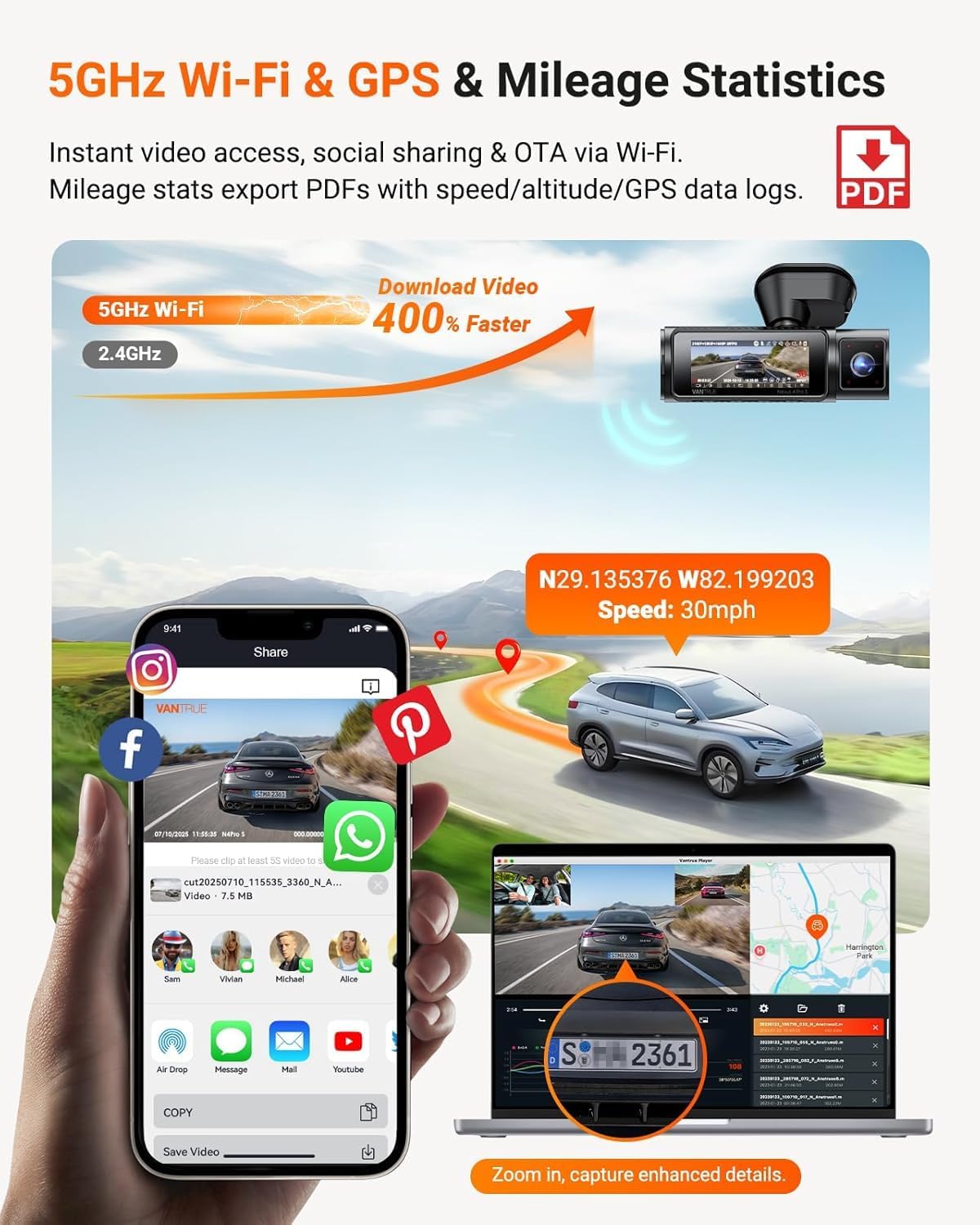 VANTRUE Starvis 2 N4 Pro S 4K dashcam voor de auto, 3-kanaals 4K + 1080P + 1440P met GPS, parkeerbewaking 24 uur, spraakbediening, IR-nachtzicht, LTE