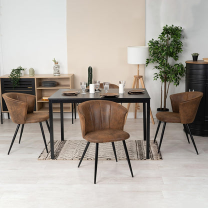 MEUBLE COSY Eetkamerstoelen, set van 4 keukenstoelen, retro, gestoffeerd, met armleuning, vintage kunstsuède zitting, metalen poten, bruin, 55x58x75,5cm