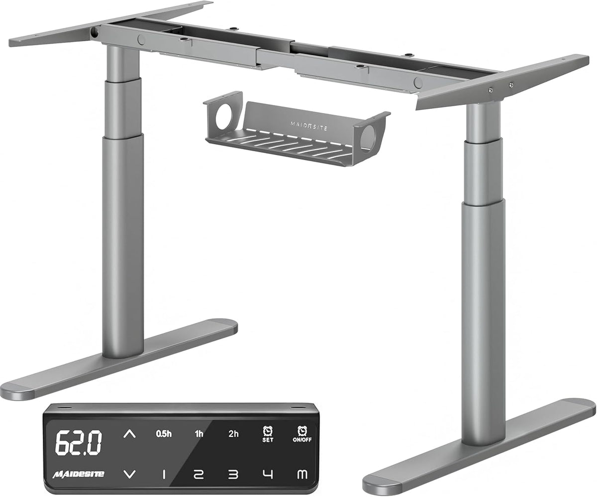 MAIDeSITe In hoogte verstelbare Bureau EL2 Plus Art Elektrisch Bureau met 2 krachtige motoren, elegant ovalen tafelframe, 4 geheugenhoogtes en botsbeveiliging (Grijs)