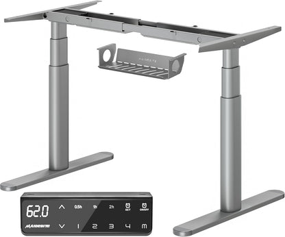 MAIDeSITe In hoogte verstelbare Bureau EL2 Plus Art Elektrisch Bureau met 2 krachtige motoren, elegant ovalen tafelframe, 4 geheugenhoogtes en botsbeveiliging (Grijs)