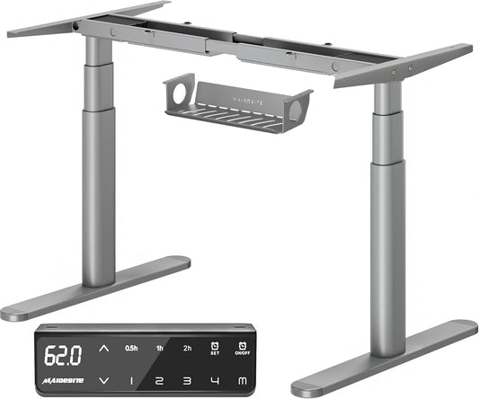 MAIDeSITe In hoogte verstelbare Bureau EL2 Plus Art Elektrisch Bureau met 2 krachtige motoren, elegant ovalen tafelframe, 4 geheugenhoogtes en botsbeveiliging (Grijs)