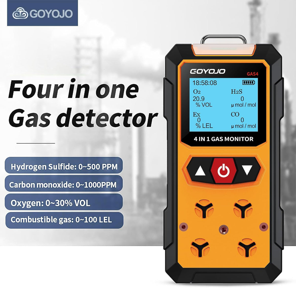 Gaslekdetector 4-in-1 (H2S, EX, O2, CO) - Betrouwbare Thuis- en Werkplekveiligheidsmonitor met Nauwkeurige Detectie - Oplaadbaar, Robuuste Constructie, Directe Waarschuwingen