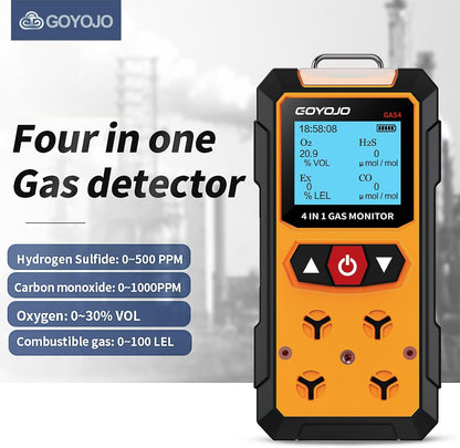 Gaslekdetector 4-in-1 (H2S, EX, O2, CO) - Betrouwbare Thuis- en Werkplekveiligheidsmonitor met Nauwkeurige Detectie - Oplaadbaar, Robuuste Constructie, Directe Waarschuwingen