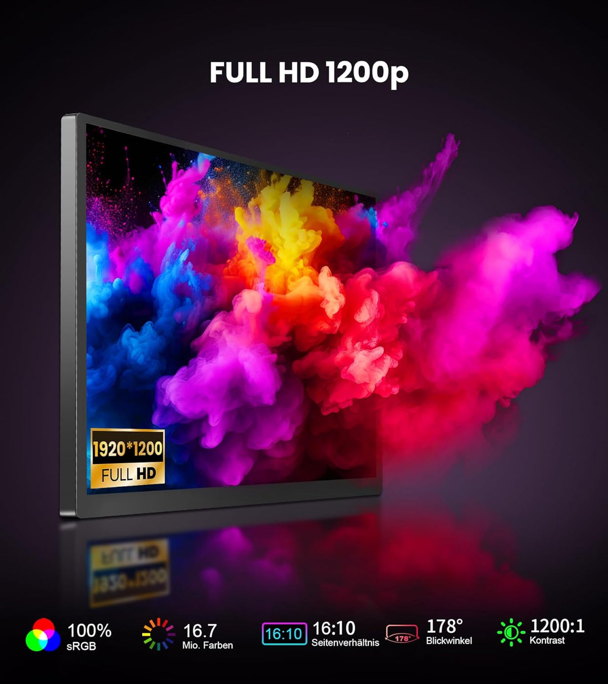 Draagbaar touchscreen, 35,6 cm, FHD 1920 x 1200 100% sRGB 16:10, draagbaar IPS-touchscreen voor computer met HDMI, VGA, DVI voor PC/PS4/R Pi/gameconsole