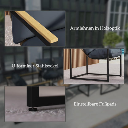 Balkonmeubelset – Tuinmeubelset – Lounge Set – Terrasmeubilair – 4-delig – Gepoedercoat Stalen Frame – 12 cm Dikke Comfortabele Kussens – Grijs