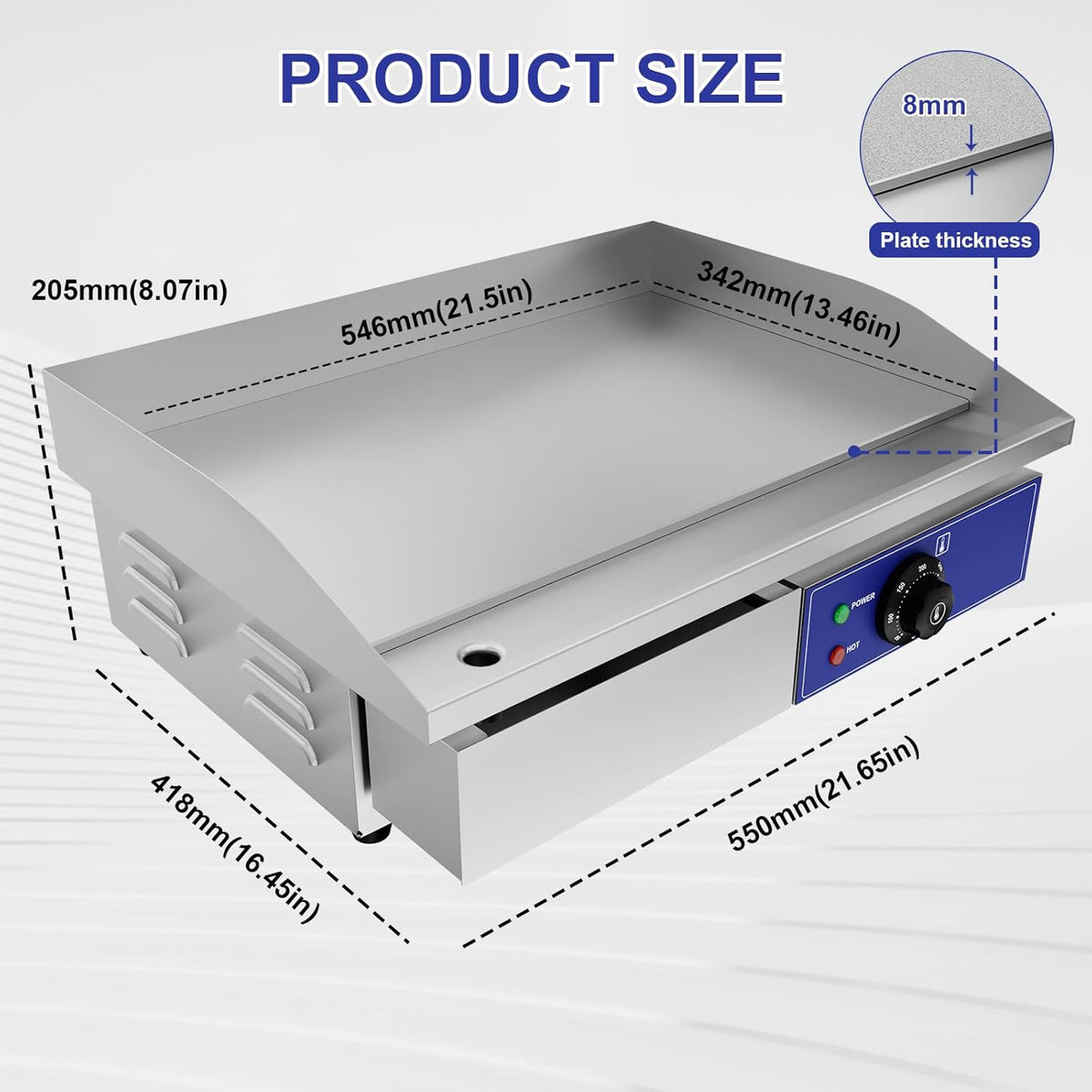 TAIMIKO Professionele elektrische grillplaat, 55 x 35,5 cm, gladde kookplaat, 2 kookzones, 3000 W, commercieel, BBQ-grillplaat, roestvrij staal, opzetbare grill met thermostaat en afneembare sapschaal