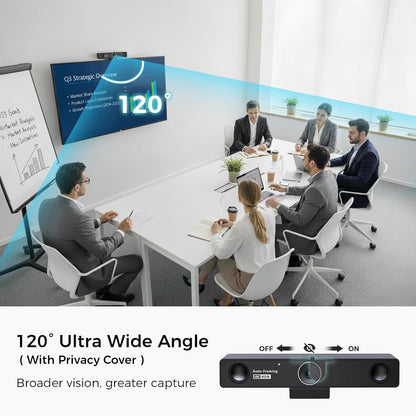 NEARITY V30S 4K videoconferentiecamera met microfoon, 120°-gezichtsveld/3-voudige digitale zoom, all-in-one conferentieruimte-webcam, twee microfoons, videoconferentiesysteem voor zakelijke