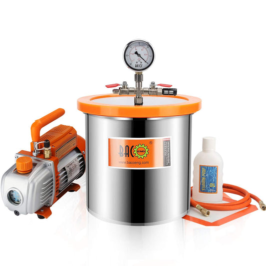 BACOENG Vacuümpomp, 12 liter, met 85 l/min, eentraps vacuümpomp, onderdrukpomp met manometer HVAC