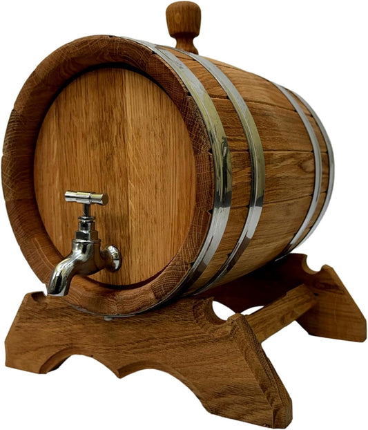 Wooden World - Eikenhouten vat met kraan op standaard - vat voor wijn, whisky, cognac - 10 liter