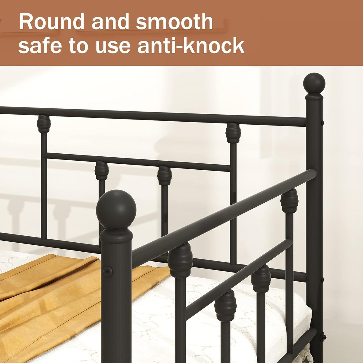 Dagbed, bedframe, 90 x 200 cm, eenpersoonsbed, slaapbank met lattenbodem, voor logeerkamer, tienerbed, metalen bed, dagbed, bedframe voor slaapkamer en woonkamer, zwart