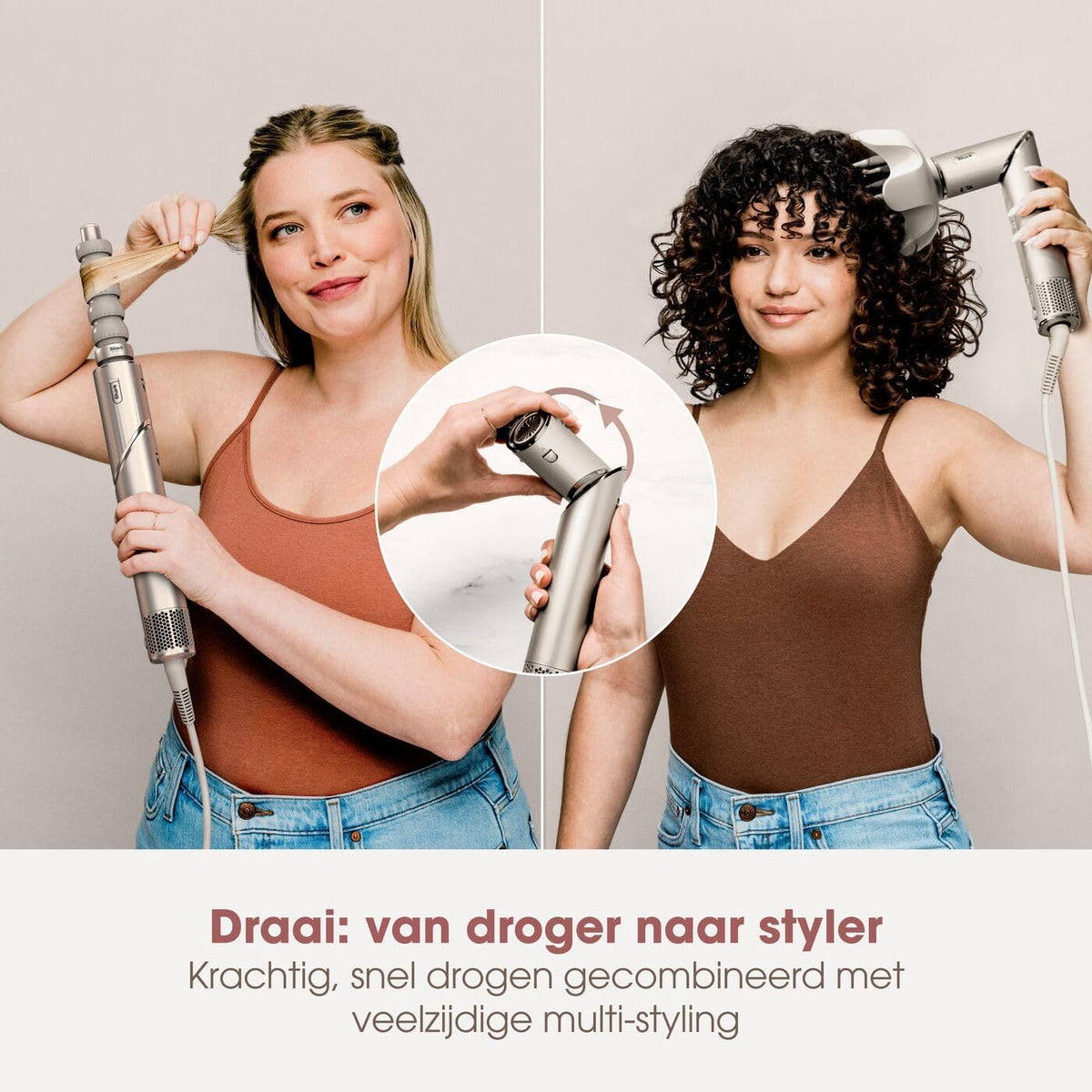 Airstyler En Haardroger – Föhnborstel – Krulborstel – Multistyler – Haarstyler – Champagne – 5 Stylingmogelijkheden – 2 Automatische Krullers