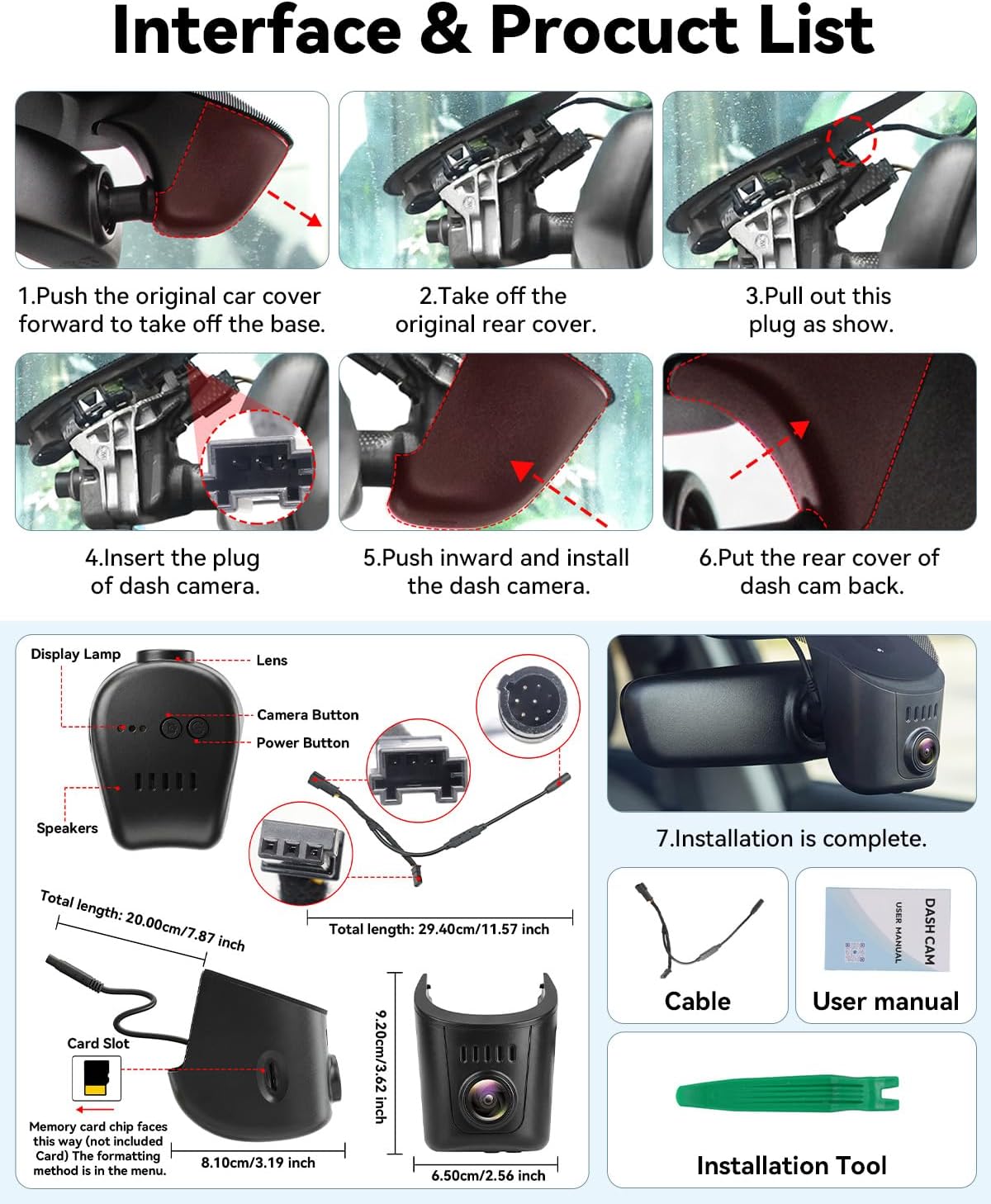 SIXWIN 4K dashcam, compatibel met Audi A4, A6, A3, A5, Q5, S4, S6, Q7, A8, S8, TT, A7, S5, Q3, S3, S7, RS3, RS5, RS6, e-tron, UHD 2160P wifi en app, autocamera, nachtzicht, G-sensor, loop-opname, 150°