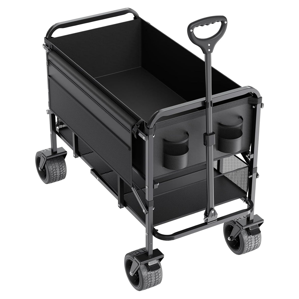 VEVOR Dubbeldekker vouwwagen, inklapbaar, 300 liter, zware vouwwagen, verlengde lange tuinwagen met all-terrain wielen, ondersteuning tot 450 lbs, outdoor utility wagen voor kamperen, sport, winkelen