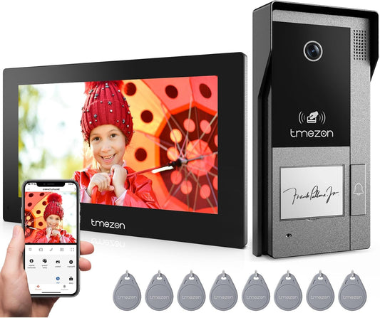TMEZON Video-deurintercom, wifi, smart 2 kabels, video, intercominstallatie, M790, 1080P, monitor en buitenbel, met camera, app/kaart, RFID-ontgrendeling
