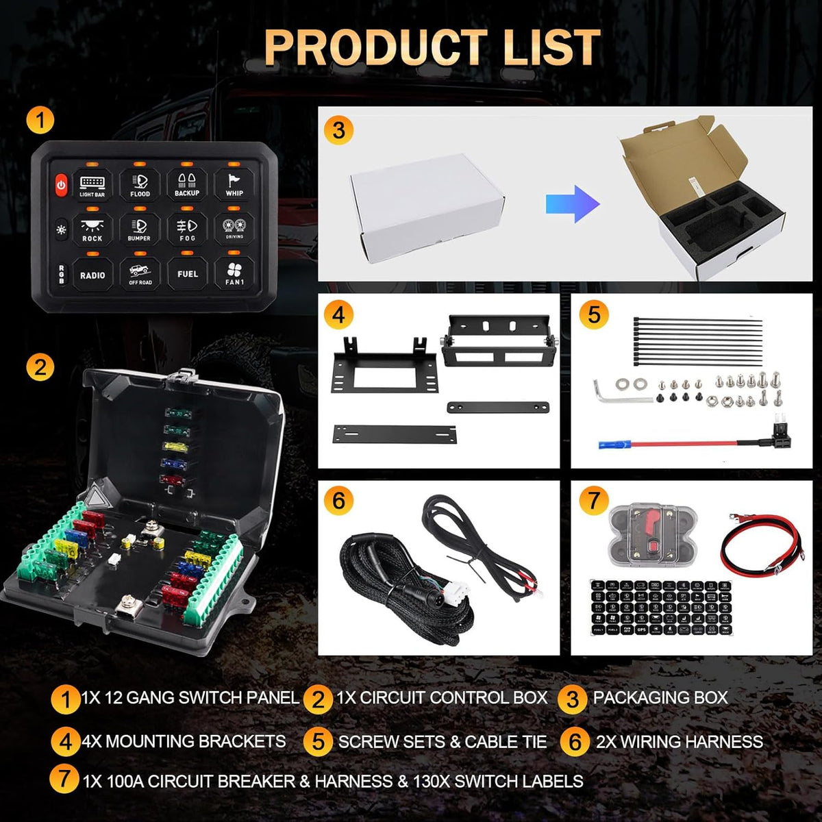 Chelhead 12v/24v 12 Gang Schakelaar Bedieningspaneel Universeel Circuit Control Relaissysteem Touch Schakelaar Doos RGB Aan-Off LED Panel IP65 Waterdicht Compatibel met Auto Truck RV ATV UTV SUV