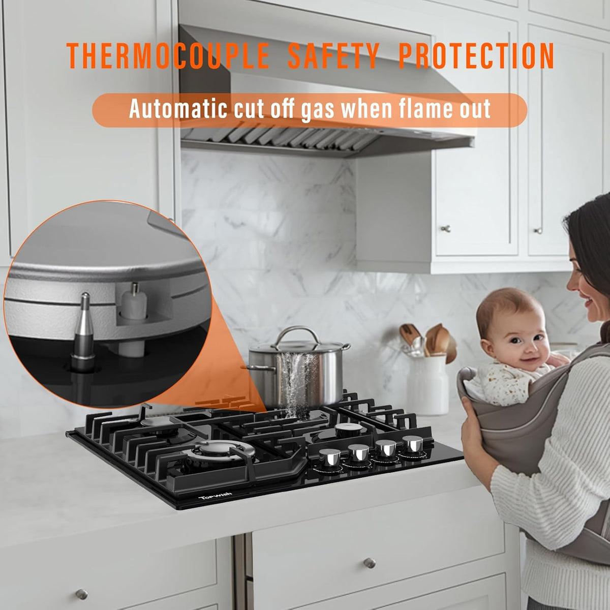 Gaskookplaat – Gasfornuis – Kookplaat – Gascomfort – 4 Pits Kookplaat – 8000 Watt Vermogen – NG/LPG Converteerbaar Met Thermische Bescherming
