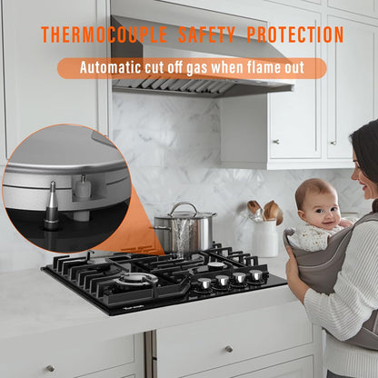 Gaskookplaat – Gasfornuis – Kookplaat – Gascomfort – 4 Pits Kookplaat – 8000 Watt Vermogen – NG/LPG Converteerbaar Met Thermische Bescherming