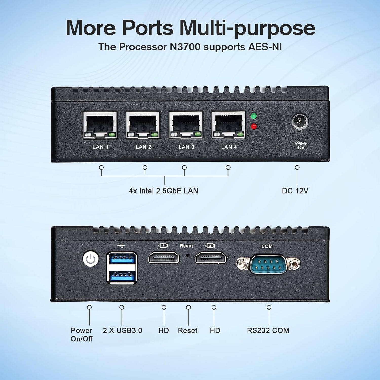 Firewall Mini PC, 4x Intel i225 2.5GB NICs, Intel Pentium N3700, 8GB DDR3, 128GB mSATA SSD Firewall Micro Appliance, Dual HDMI/USB3.0/RS232 COM, Supports AES NI, Compatible with - QUORE