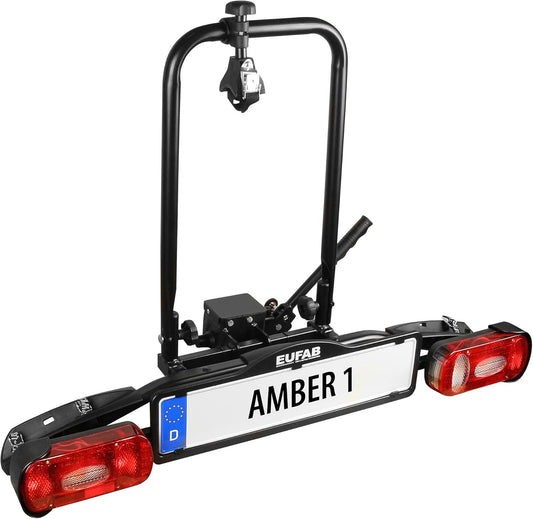 EUFAB 11559 fietsendrager AMBER 1, geschikt voor e-bike, gedeeltelijk voorgemonteerd, voor 1 fiets, voor trekhaak,voor 1 fiets,Zwart