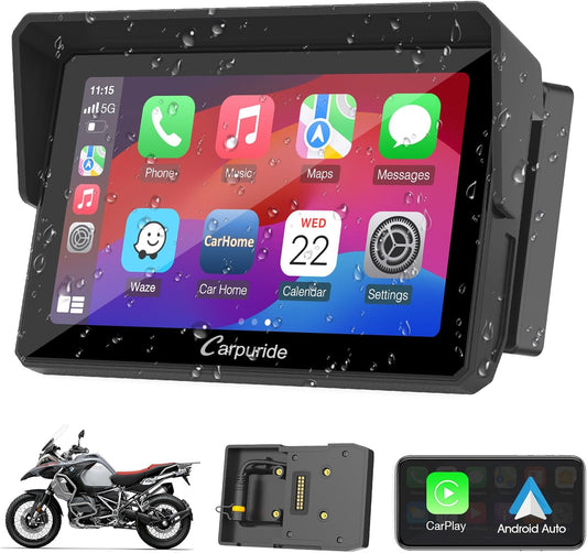 Carpuride w502b Motorfiets Carplay Scherm voor BMW R1200GS R1250GS S1000XR Motorfiets, 5 inch Waterdicht Touchscreen, Draagbare Carplay/Android Auto GPS Navigatie voor Motorfiets, Dual Bluetooth