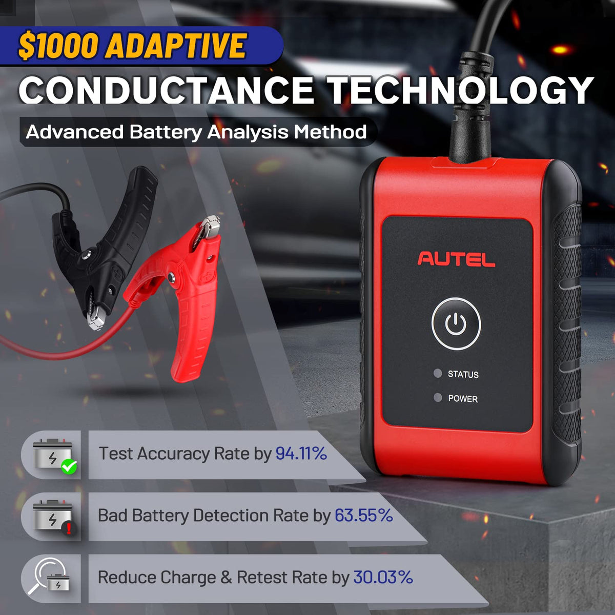 Batterijtester – Accutester – Accu Analyzer – Accutestapparaat – Accuspanningsmeter – 6V en 12V Batterijen Testen – Adaptive Conductance Technologie - QUORE