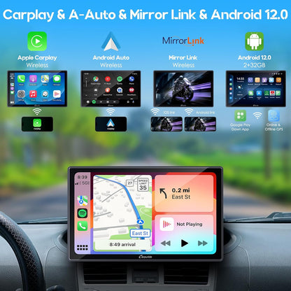 CARPURIDE 9 Zoll W901 Plus, Kabelloses CarPlay & Android Auto & Android 12.0, Online- und Offline-GPS-Navigation, Car Play-Bildschirm fürs Auto, G00GLE Play, Mirror Link, Bluetooth