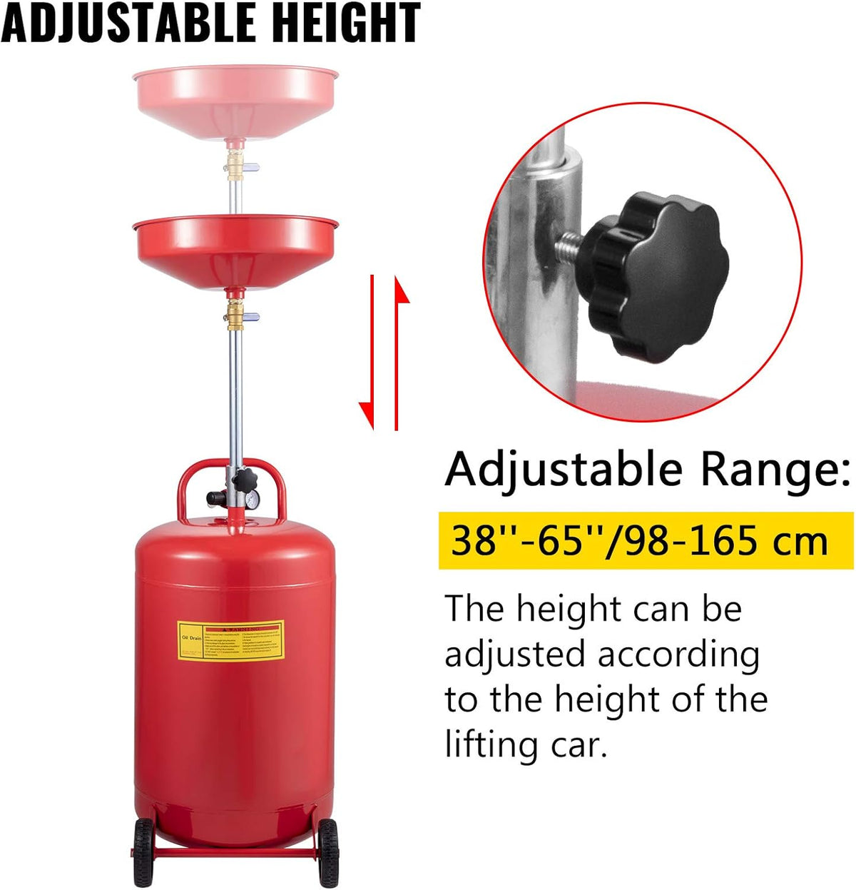 Gebruikte Olie Afvoertank 80 Liter – Olieverversingstank – Olieafvoerbak – Afvalolietank – Olieopvangtank – Verstelbare Trechterhoogte 98 tot 165 Cm – Drukregelventiel Met Manometer