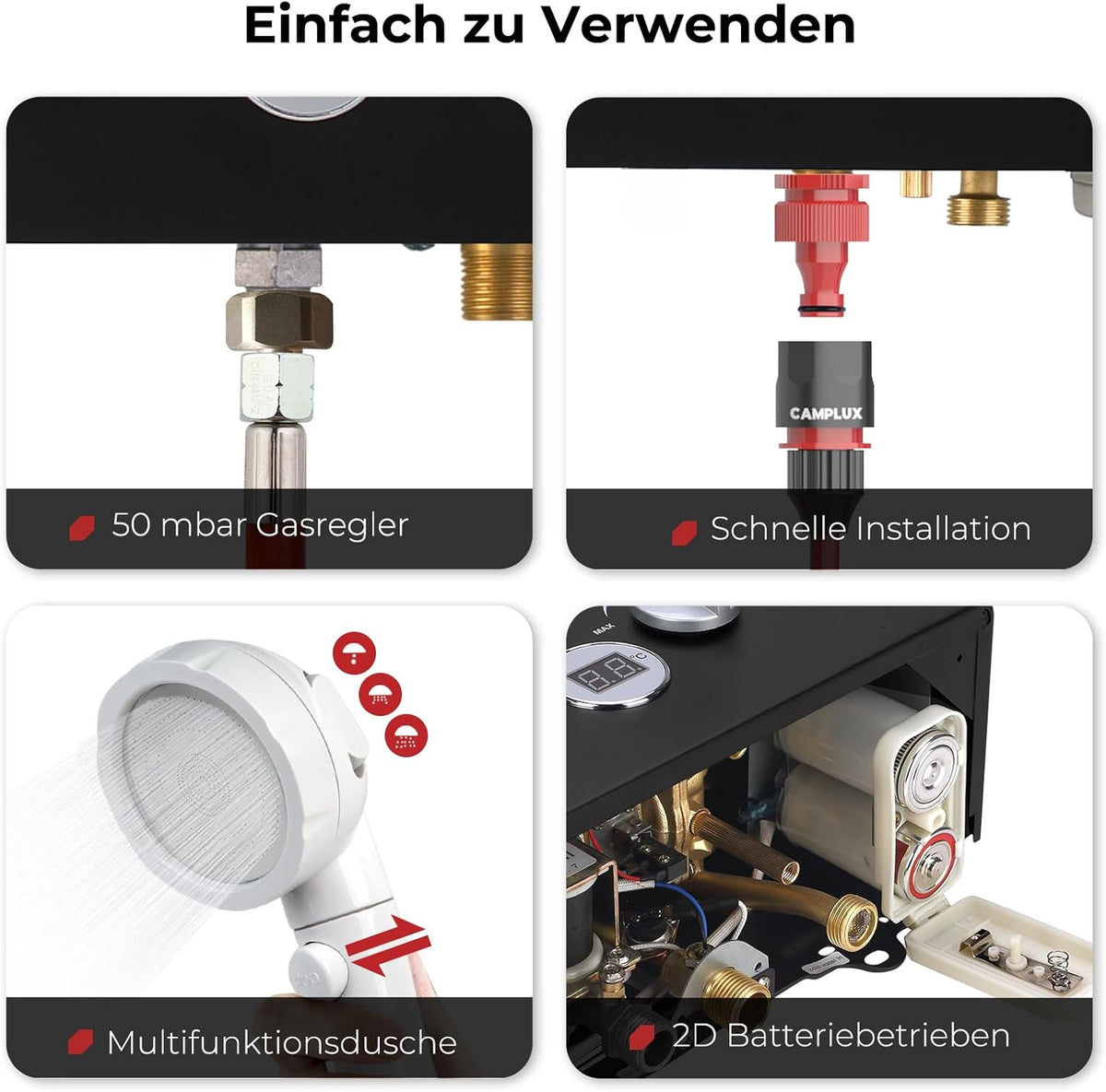 CAMPLUX BW158BC-DE Tankless Gas Boiler 6 Liter, voor Camping, RV, Wassen Paarden, LPG (50 mbar), 10 kW