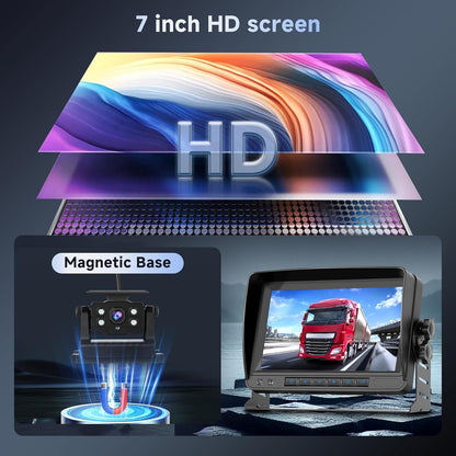Hodozzy Draadloze achteruitrijcamera met zonne-energie, 2 camera's, magnetische radio, 1080p nachtzicht, 7 inch waterdicht monitor, loopopname, auto cameraset voor camper