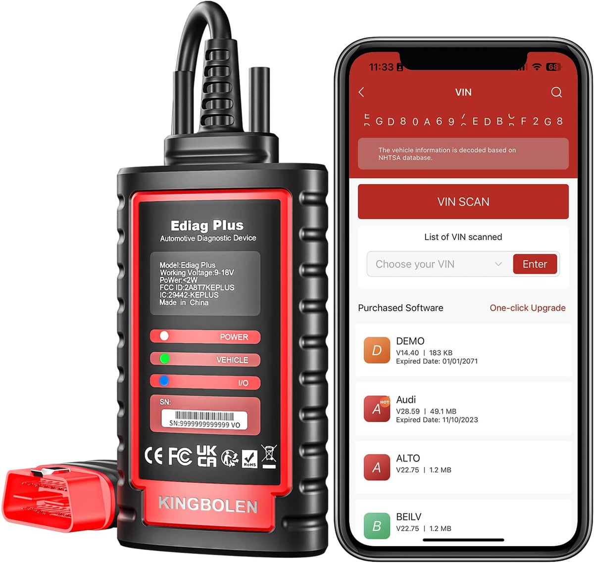 KINGBOLEN Ediag Plus Autodiagnosekoffer, OBD-II Franse diagnose voor 15 complete systemen, Can-FD, auto-wijn, ECU-codering en actieve test, gratis update 1 jaar