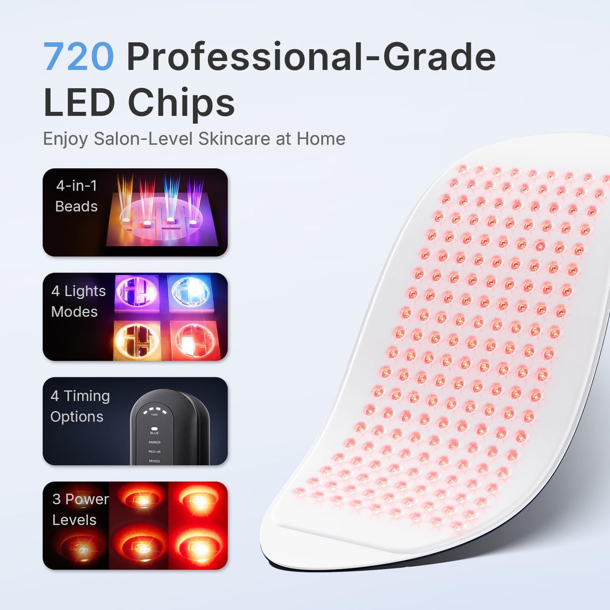 FDA Goedgekeurde Rode Lichttherapie voor Gezicht, 4 Modi Led Gezichtsmasker Foton Lichttherapie, Blauw Rood Licht Nabij Infrarood Rood Lichttherapie Masker, PDT Professioneel Salonapparaat voor