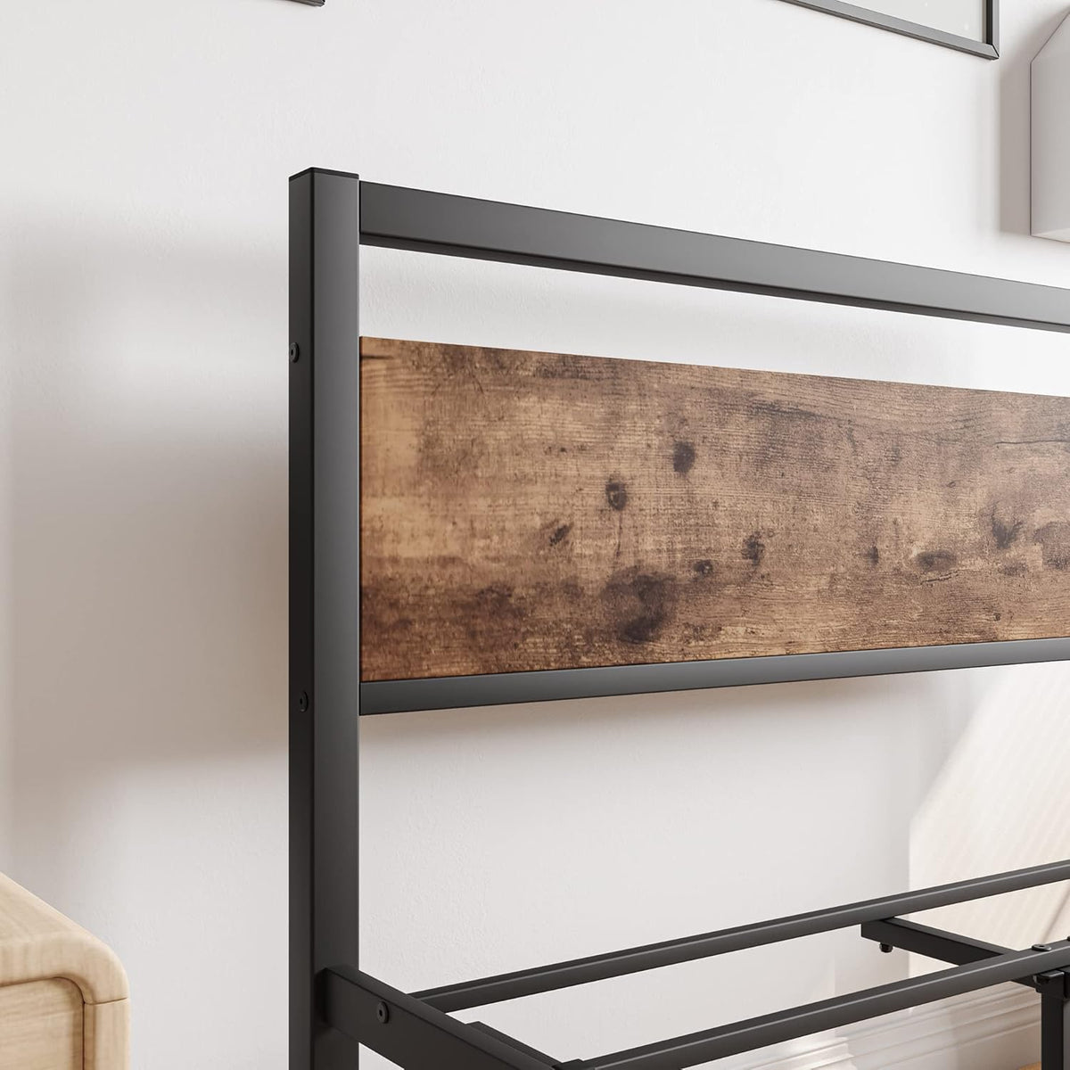 HOJINLINERO Bedframe van metaal en hout, metalen bedframe met lattenbodem, voor volwassenen, kinderen, jongeren, slaapkamer, logeerkamer, eenvoudige montage, bed, 90 x 200 cm, zwart