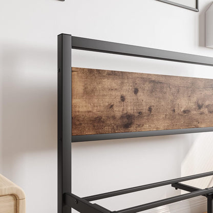 HOJINLINERO Bedframe van metaal en hout, metalen bedframe met lattenbodem, voor volwassenen, kinderen, jongeren, slaapkamer, logeerkamer, eenvoudige montage, bed, 90 x 200 cm, zwart