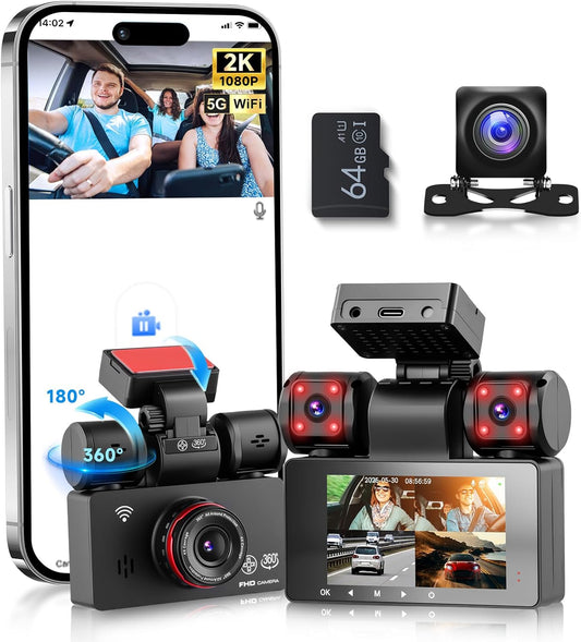 Dashcam – Autocamera – Auto Camera – Rijcamera – Quad-Camera – 2K Voorcamera + 3x1080P – Nachtzicht & 24-Uurs Parkeerbewaking