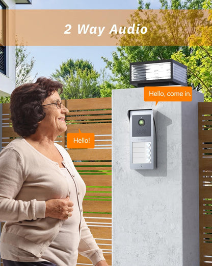 TMEZON Intercom met 2 draden, met 4 TFT-monitoren, 7 inch (17,8 cm) en buitenbel met camera, nachtzicht, twee-weg audio, T30 voor 4 gezinnen/woningen