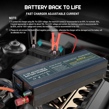 LiFePO4 Oplader – Lithium Acculader – 12V Batterijlader – Traploos Instelbare Oplader – Lithium Batterijoplader – 14,6V 100A – Snelladen Met Aluminium Behuizing