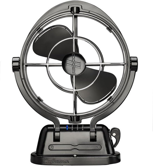 SEEKR Sirocco II, 7010CABBX, 3-snelheden, 360 graden luchtstroom, directe draad-gimbalventilator, 125/185 CFM, 12/24V, zwart, 17,8 cm blad