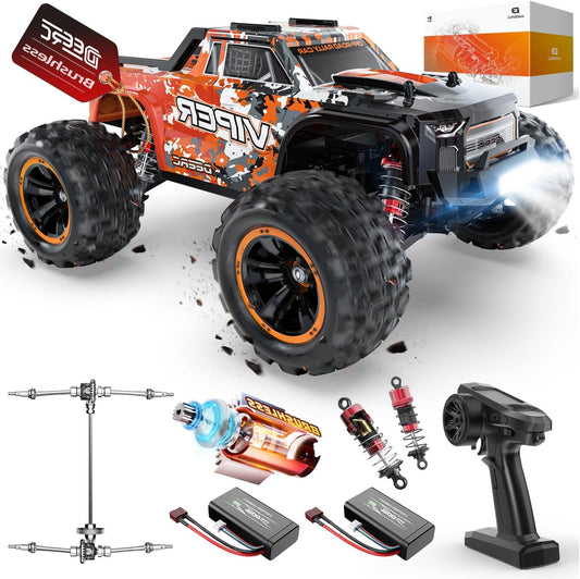 DEERC Remote Controlled Car 1:16 Brushless Motor 52km/h, 4WD Fast Racing Car with 2 Batteries for 40 Minutes Running Time, 2.4GHz RC Car for Adults and Children - QUORE