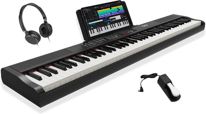 Digitale piano – Elektrische piano – Keyboard – Piano – 88 full-size toetsen – Semi-gewogen en aanslaggevoelig – Inclusief sustainpedaal en hoofdtelefoon