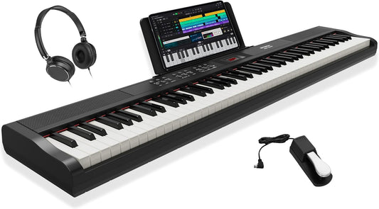 Digitale piano – Elektrische piano – Keyboard – Piano – 88 full-size toetsen – Semi-gewogen en aanslaggevoelig – Inclusief sustainpedaal en hoofdtelefoon