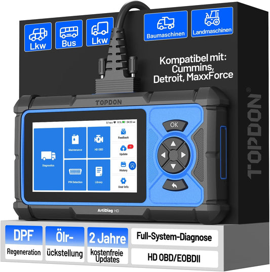 Truckdiagnoseapparaat – Truckscanner – Diagnoseapparaat – OBD Scanner – Diesel Diagnosetool – 10 Servicefuncties – DPF Regeneratie & Oliereset - QUORE
