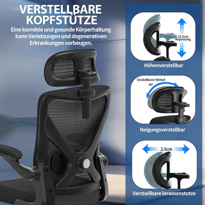 TRALT Bureaustoel, ergonomische bureaustoel met verstelbare lendensteun, hoofdsteun, bureaustoel, gamingstoel in X-vorm, bureaustoel, computerstoel, 150 kg, zwart