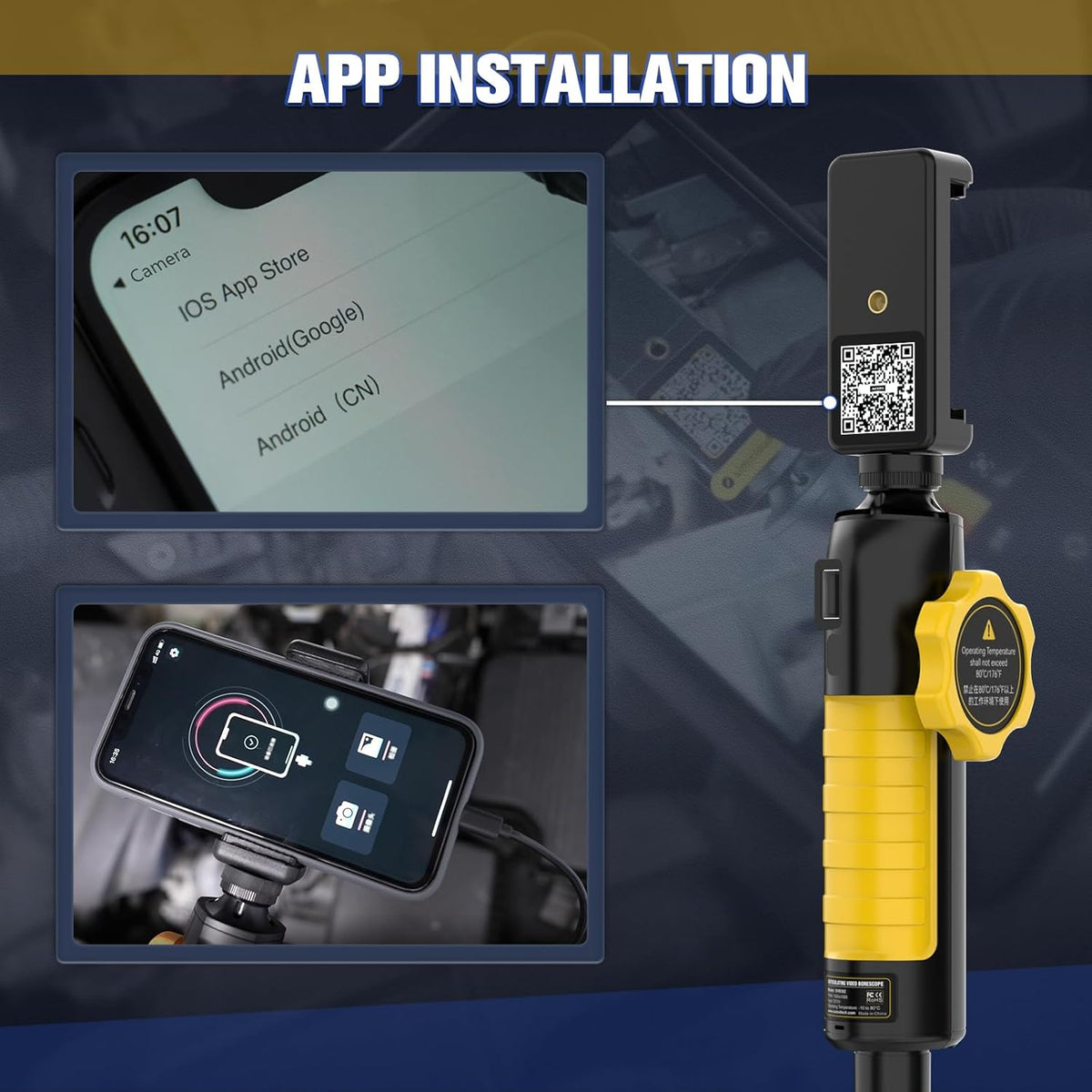 AUTOOL Borescope camera met licht, 210° twee-weg endoscoop-inspectiecamera, 6,5 mm stuurlens, 6 LED-verlichting, HD 1080P videoborescope compatibel met Android- en iOS-telefoon met 3FT slangkabel