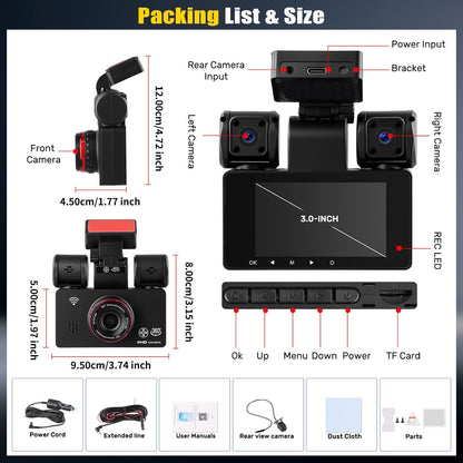 Dashcam Auto – Autocamera – Dashboardcamera – Rijcamera – Camera Voor Auto – 4-Kanaals 2K Voor En Achter – 3 Inch Touchscreen Met Wifi App