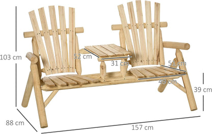 Outsunny Garden Bench with Table, Garden Furniture, Sofa, 2 Chairs, Solid Wood, Natural, 157 x 88 x 103 cm - QUORE