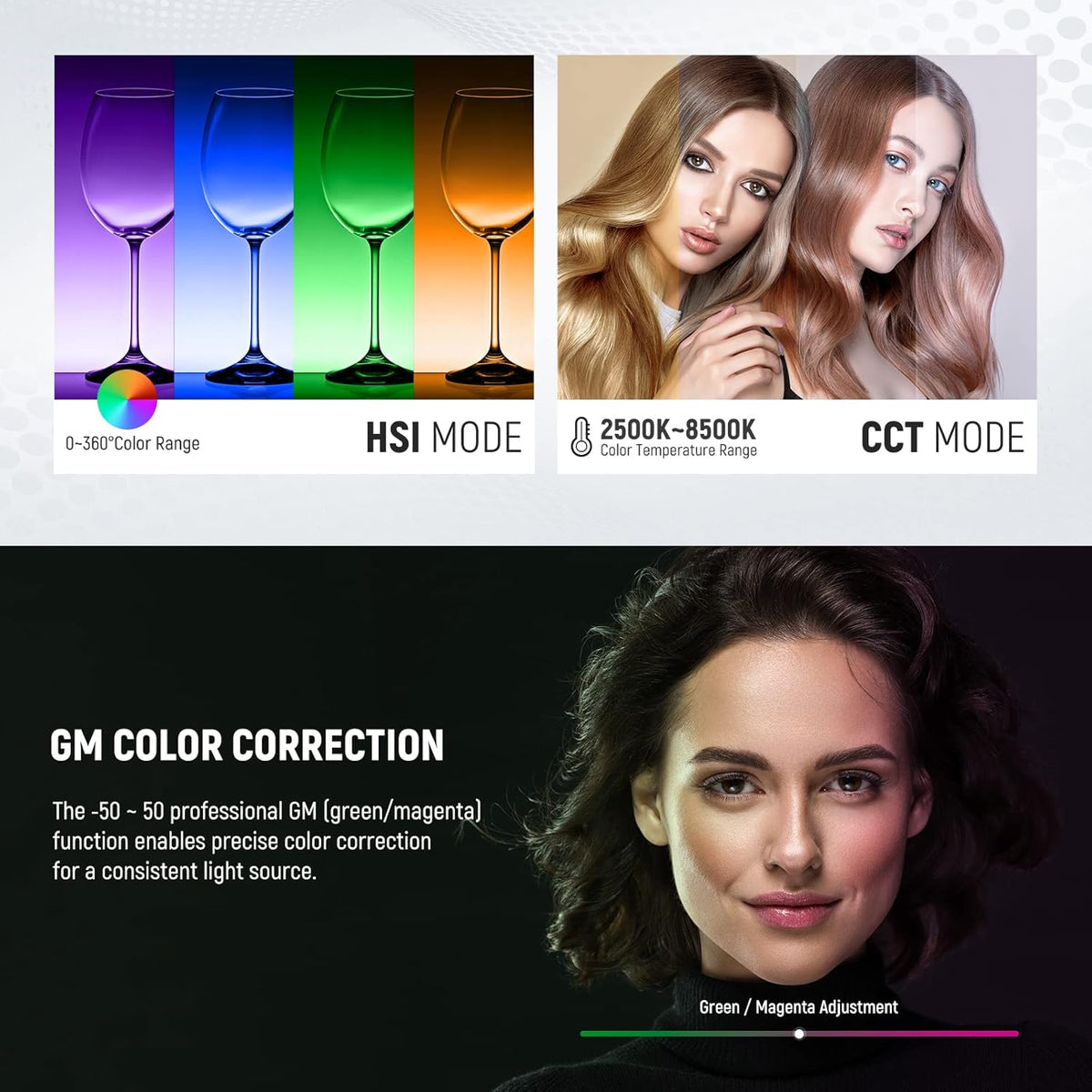 RGB Videolamp Set van 2 – Videolicht – Studiolicht – Fotolicht – Continu Licht – 2x60W, 22.000 Lux @ 0,5 m – 1% Nauwkeurig Dimmen, 360° RGB, 2500K-8500K, CRI97+/TLCI98+