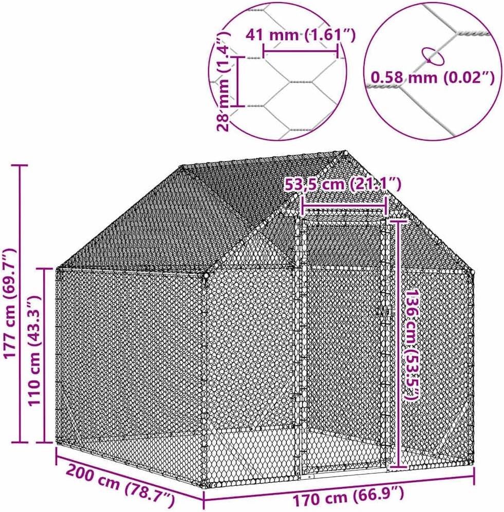 vidaXL Chicken Coop Silver 200x170x177cm Galvanized steel, Garden and terrace, safe chicken enclosure, spacious poultry cage, weatherproof animal enclosure, durable chicken cage - QUORE