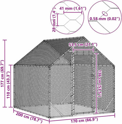 vidaXL Chicken Coop Silver 200x170x177cm Galvanized steel, Garden and terrace, safe chicken enclosure, spacious poultry cage, weatherproof animal enclosure, durable chicken cage - QUORE