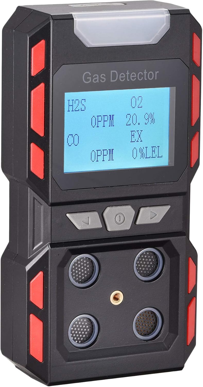 Upgrade Nieuw Model Draagbare Voice Type Multi Gas Detectoren, Handheld Luchtkwaliteit 4 Gas Monitor met Groot Digitaal LCD Display, Oplaadbare Lithium Batterij Aangedreven (Zwart)